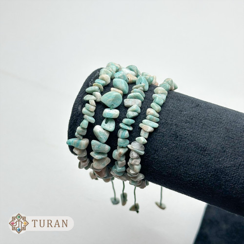 دستبند سنگ چیپسی آمازونیت سبز آبی کاملا طبیعی