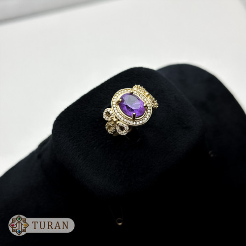 انشگتر طلاروس زنانه با نگین آمیتیست طبیعی با کیفیت 4.84 گرم
