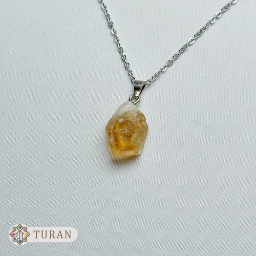 آویز سنگ سیترین طلایی طبیعی به همراه زنجیر 4.53 گرم