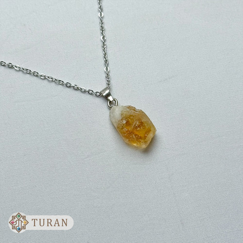 آویز سنگ سیترین طلایی طبیعی به همراه زنجیر 4.53 گرم