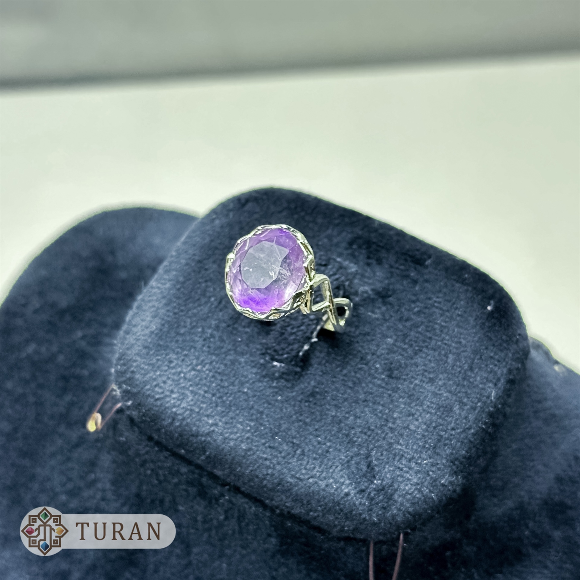 انگشتر روکش نقره زنانه با نگین آمیتیست تراش جواهری 3.33 گرم