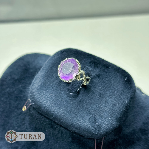 انگشتر روکش نقره زنانه با نگین آمیتیست تراش جواهری 3.33 گرم