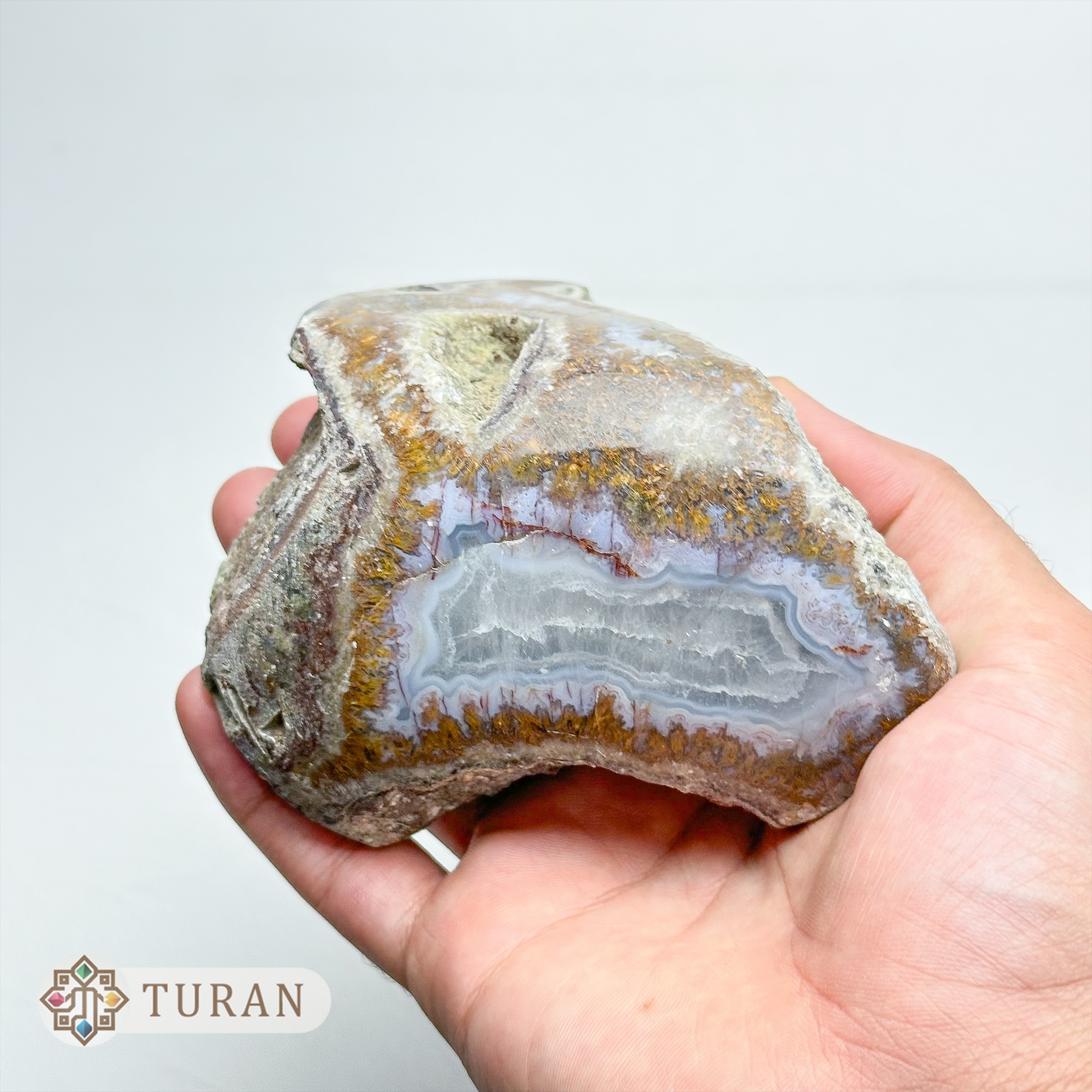 سنگ عقیق شجری طبیعی با مرکزیت ژئود پولیش شده 520 گرم